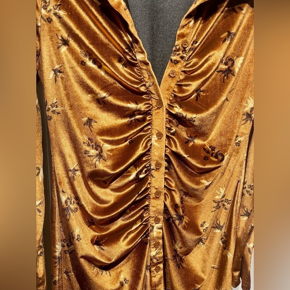 House of Harlow x Revolve Women Mustard Yellow Floral Velvet Franz Mini Dress L - Picture 2 of 4